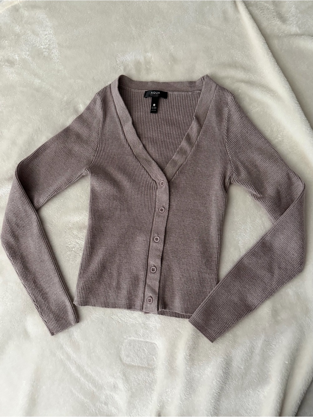 Aqua Dusty Taupe Ribbed V-Neck Button Cardigan